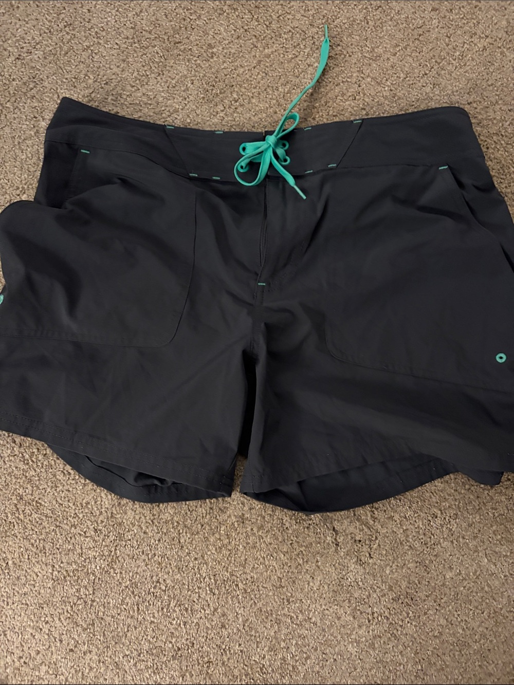L.L. Bean Black Athletic Shorts with Teal Drawcord